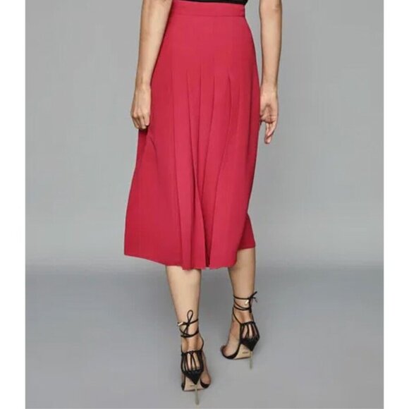 New Reiss Cleona Box Pleat Midi Skirt Cool Red 6, M $275 - Picture 3 of 8